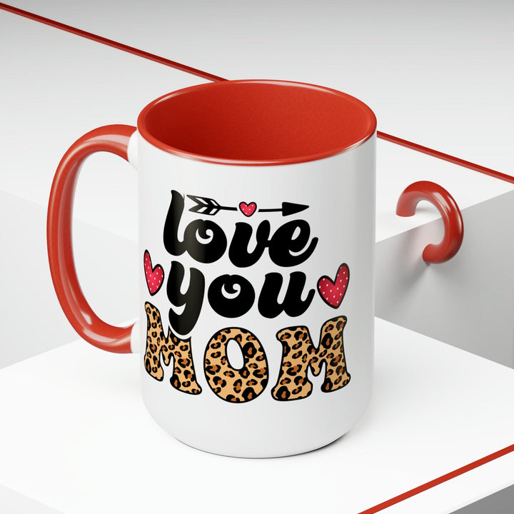 Accent Ceramic Coffee Mug 15oz - Love you Mom Leopard Print Black Illustration