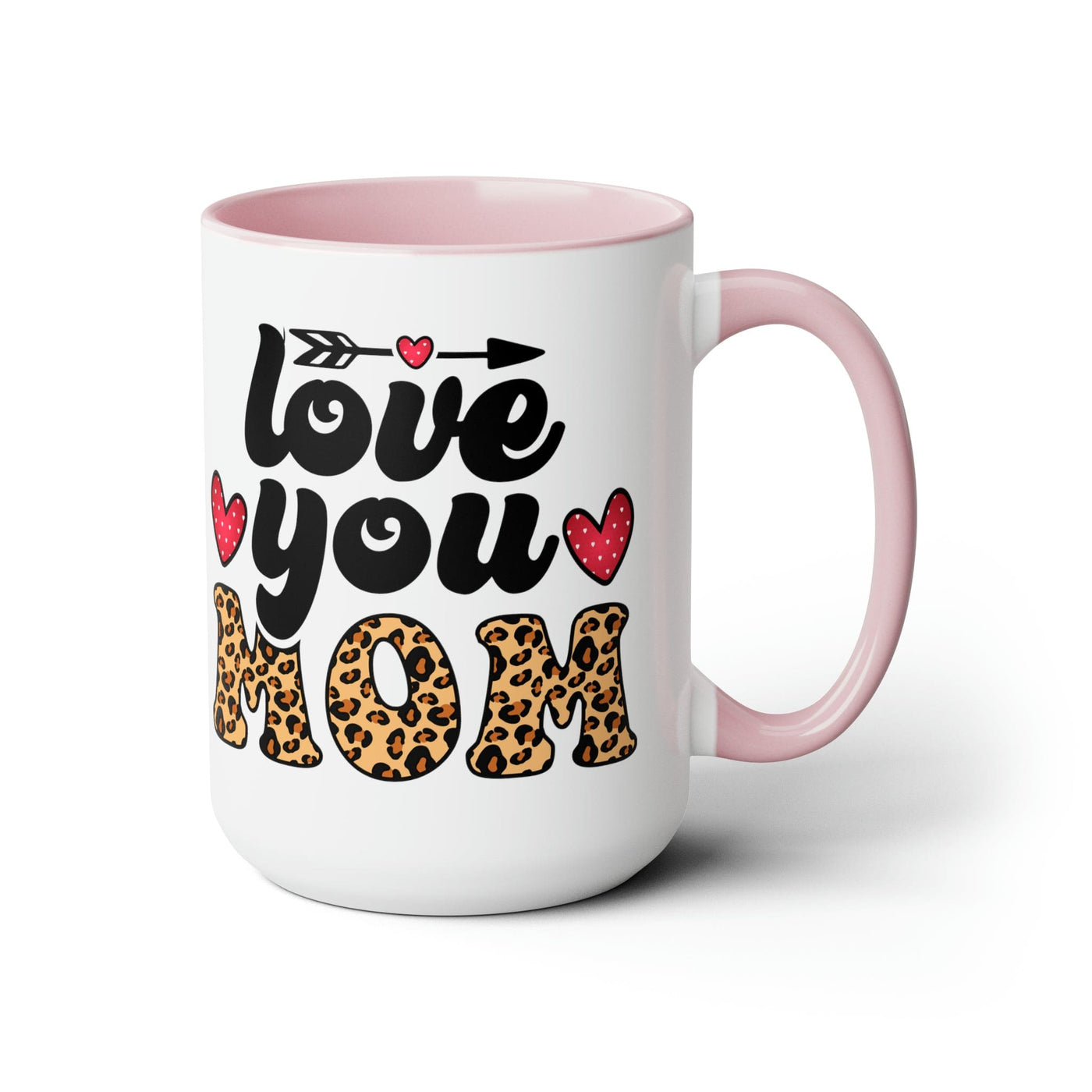 Accent Ceramic Coffee Mug 15oz - Love You Mom Leopard Print Black Illustration -