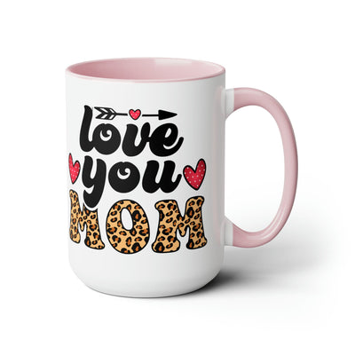 Accent Ceramic Coffee Mug 15oz - Love You Mom Leopard Print Black Illustration