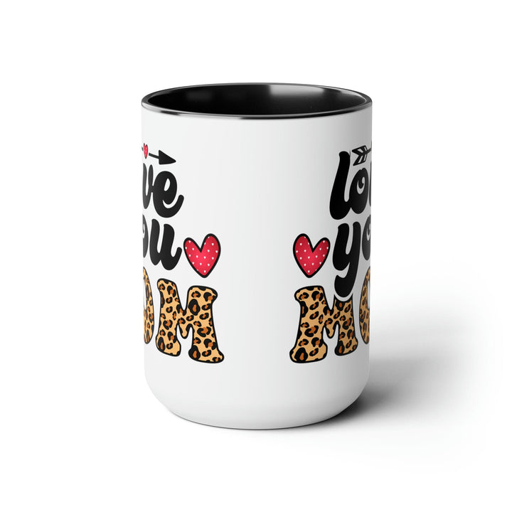 Accent Ceramic Coffee Mug 15oz - Love you Mom Leopard Print Black Illustration