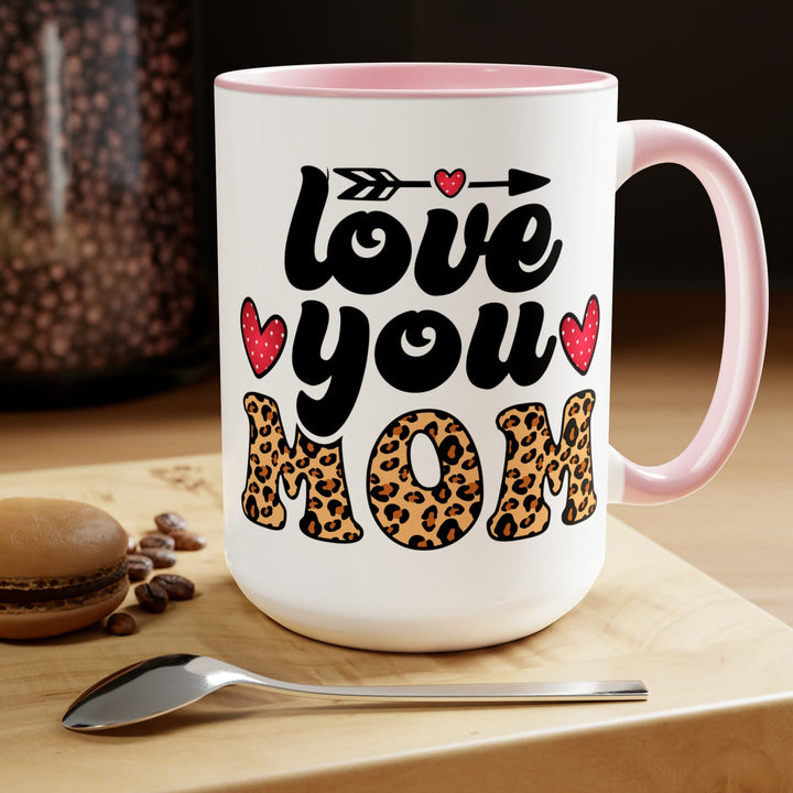 Accent Ceramic Coffee Mug 15oz - Love you Mom Leopard Print Black Illustration