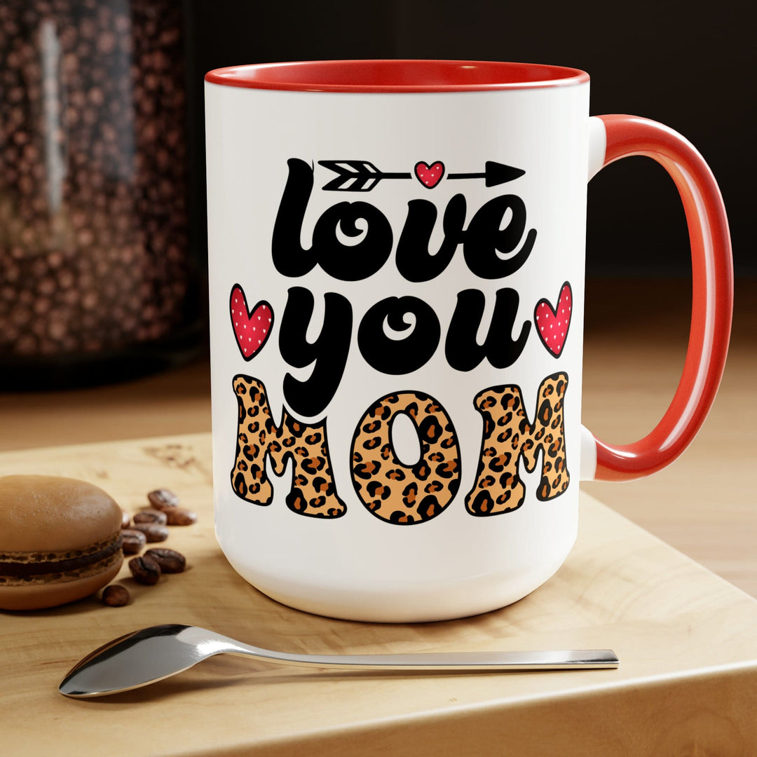 Accent Ceramic Coffee Mug 15oz - Love you Mom Leopard Print Black Illustration