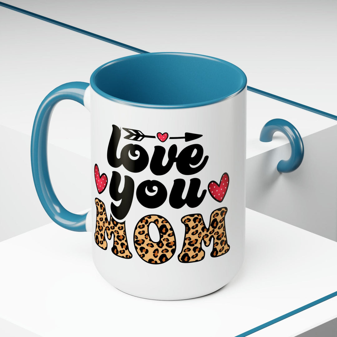 Accent Ceramic Coffee Mug 15oz - Love you Mom Leopard Print Black Illustration