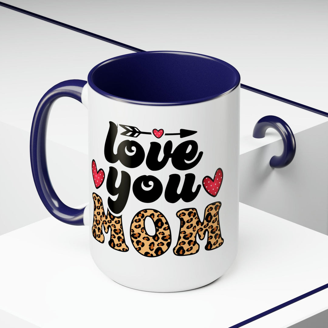 Accent Ceramic Coffee Mug 15oz - Love you Mom Leopard Print Black Illustration