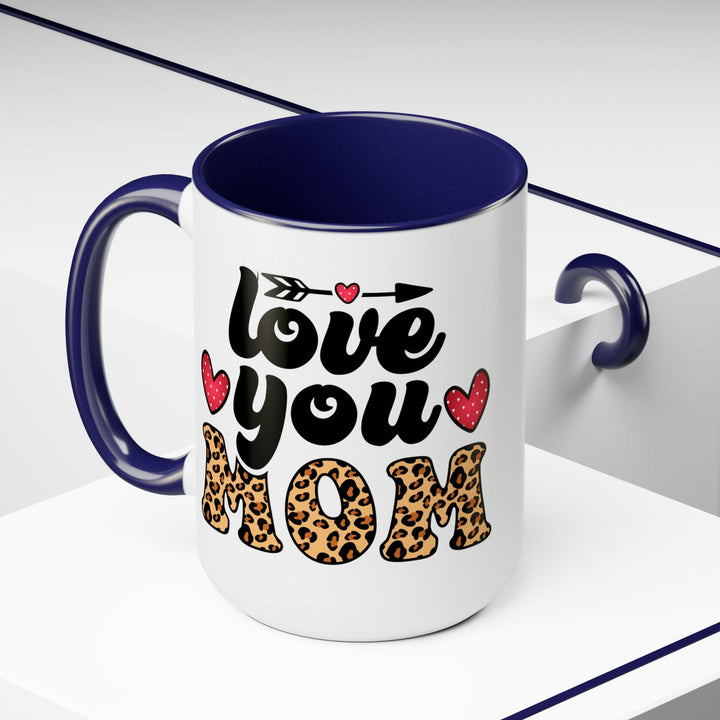 Accent Ceramic Coffee Mug 15oz - Love you Mom Leopard Print Black Illustration