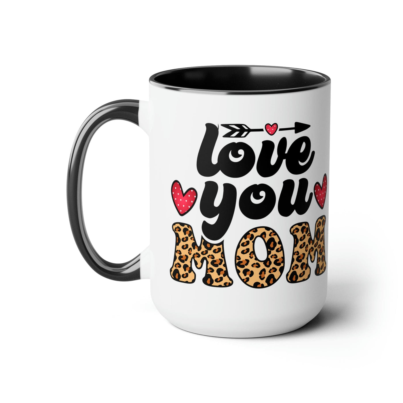 Accent Ceramic Coffee Mug 15oz - Love You Mom Leopard Print Black Illustration