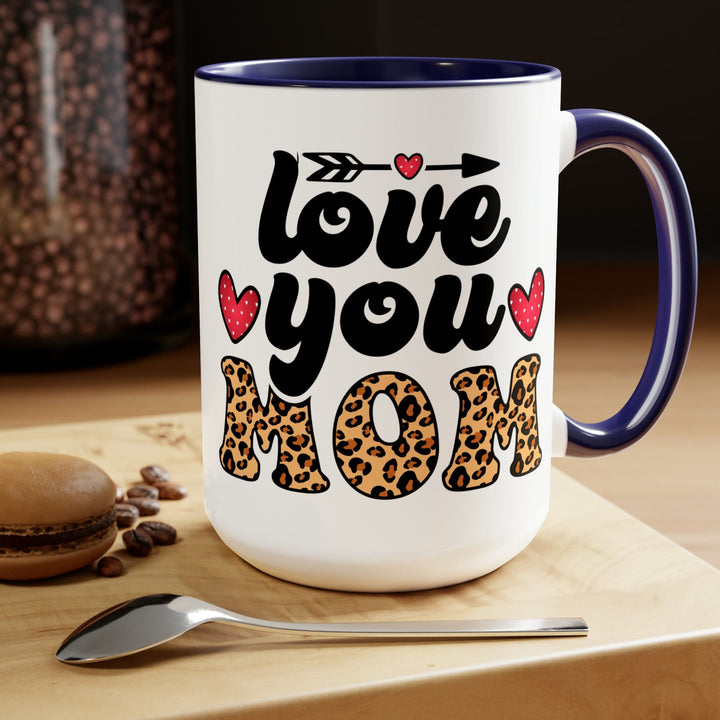 Accent Ceramic Coffee Mug 15oz - Love you Mom Leopard Print Black Illustration