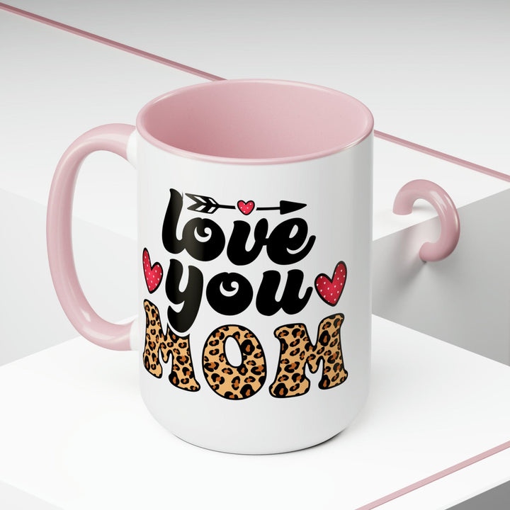 Accent Ceramic Coffee Mug 15oz - Love you Mom Leopard Print Black Illustration