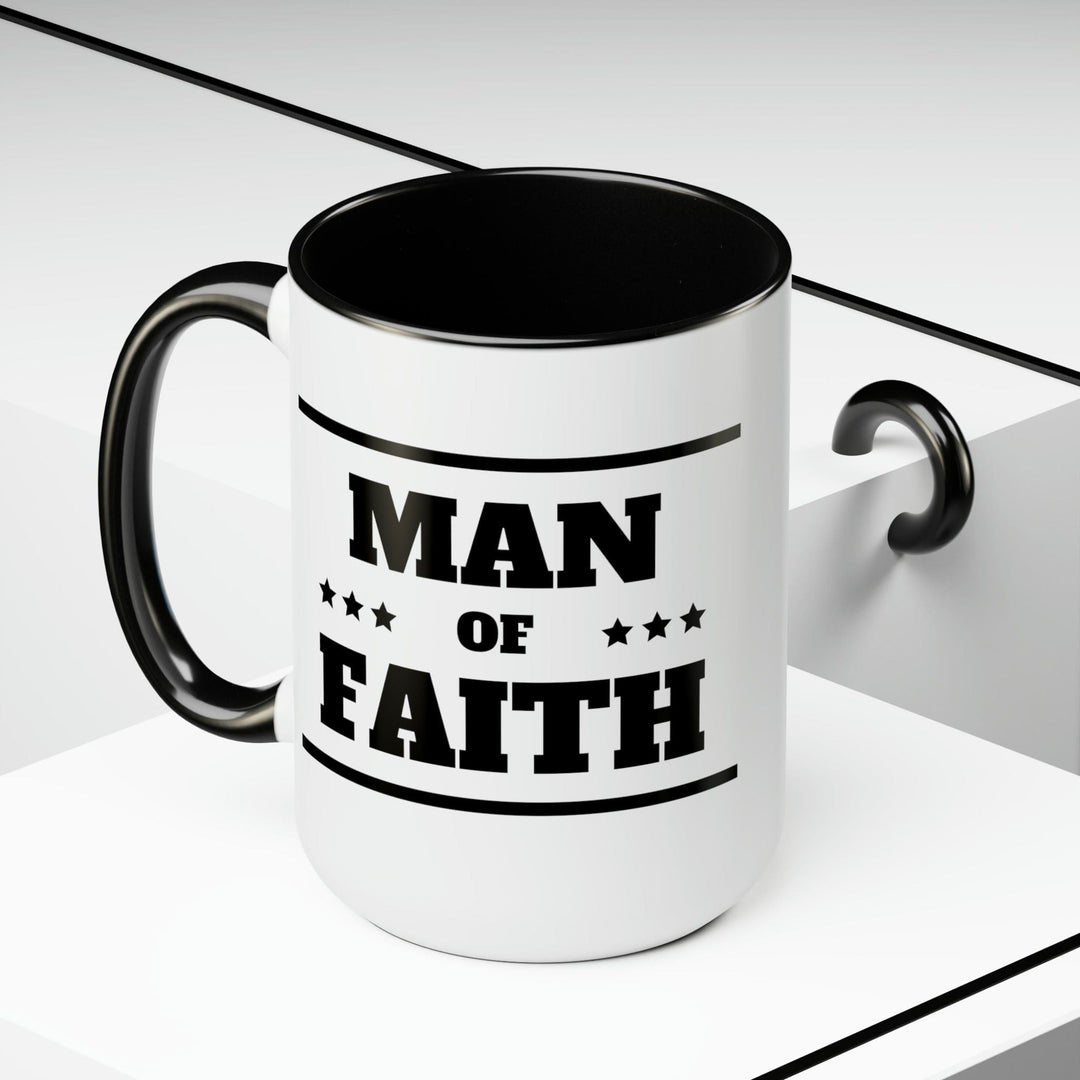 Accent Ceramic Coffee Mug 15oz - Man of Faith Black Illustration - Decorative