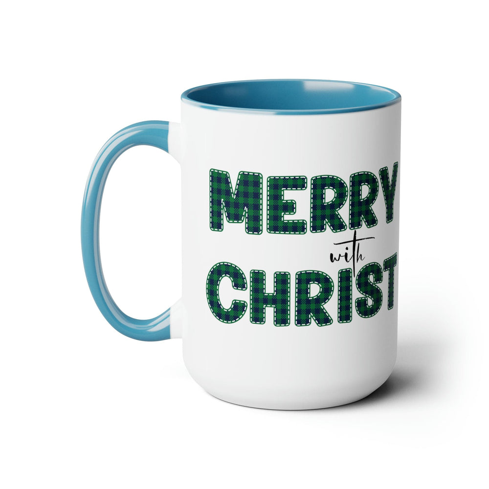 Accent Ceramic Coffee Mug 15oz - Merry with Christ Green Plaid Christmas