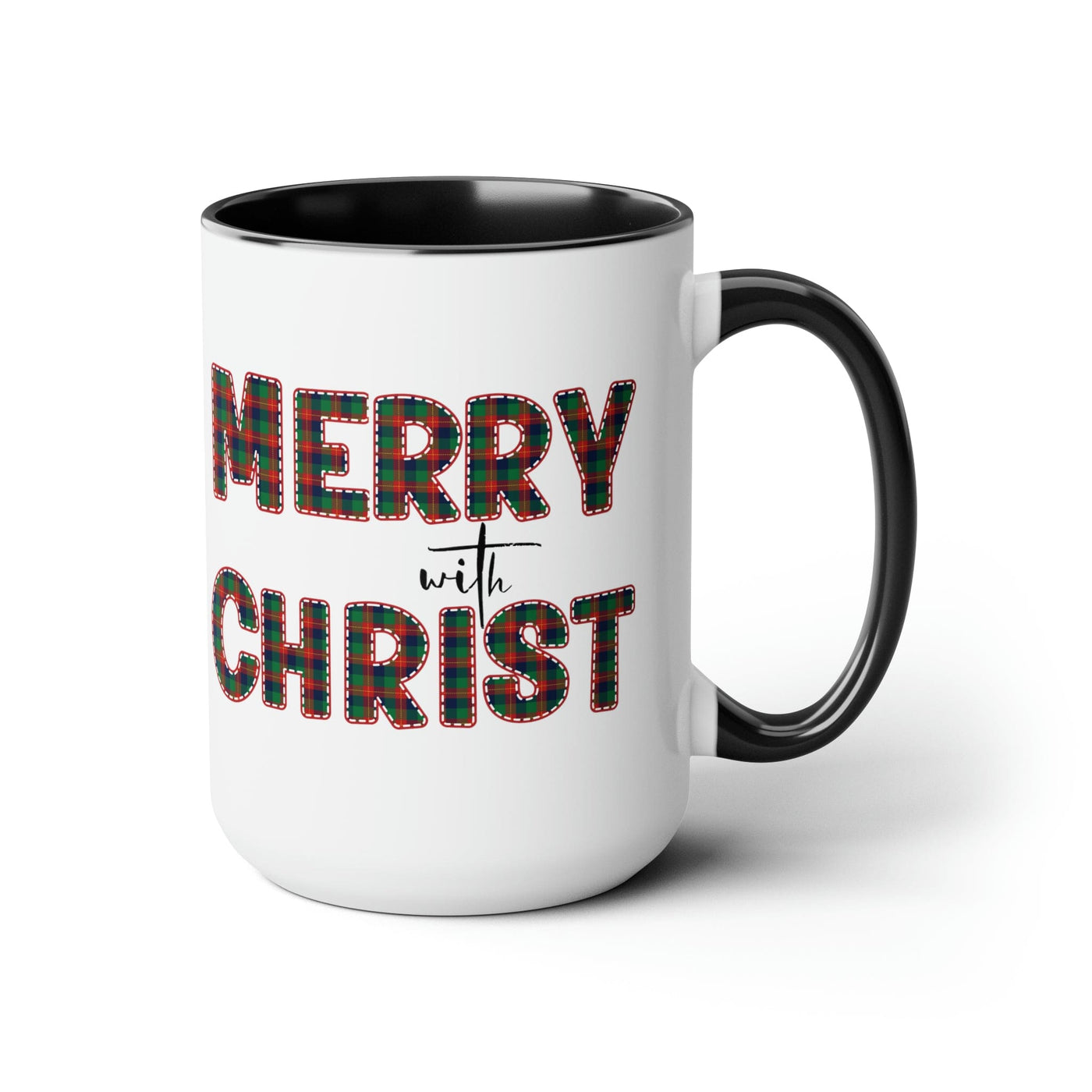 Accent Ceramic Coffee Mug 15oz - Merry With Christ Red And Green Plaid Christmas