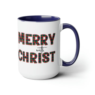 Accent Ceramic Coffee Mug 15oz - Merry With Christ Red And Green Plaid Christmas