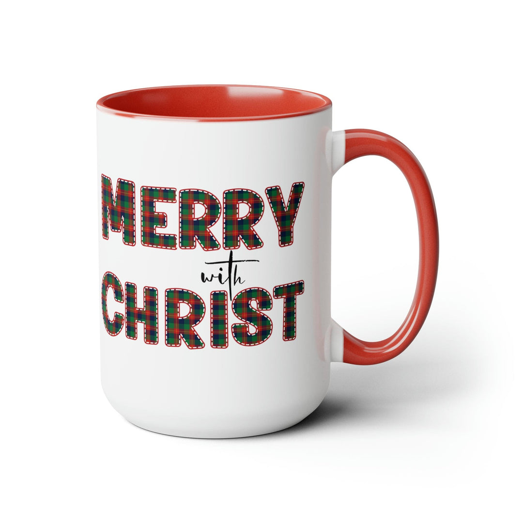 Accent Ceramic Coffee Mug 15oz - Merry with Christ Red and Green Plaid