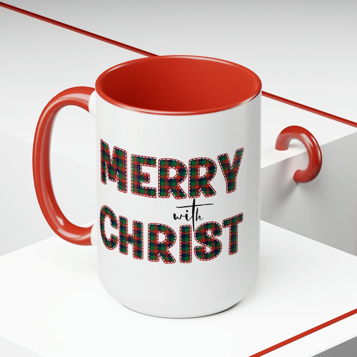 Accent Ceramic Coffee Mug 15oz - Merry with Christ Red and Green Plaid