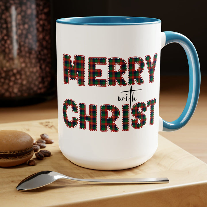 Accent Ceramic Coffee Mug 15oz - Merry with Christ Red and Green Plaid