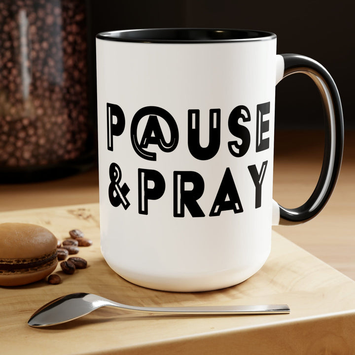 Accent Ceramic Coffee Mug 15oz - Pause and Pray Black Illustration - Decorative