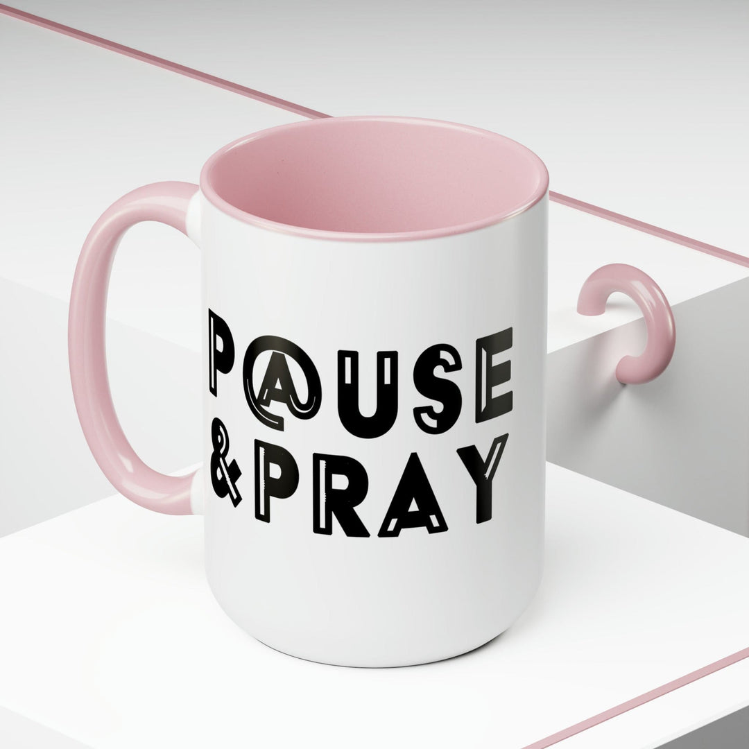 Accent Ceramic Coffee Mug 15oz - Pause and Pray Black Illustration - Decorative