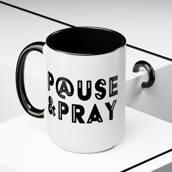 Accent Ceramic Coffee Mug 15oz - Pause and Pray Black Illustration - Decorative