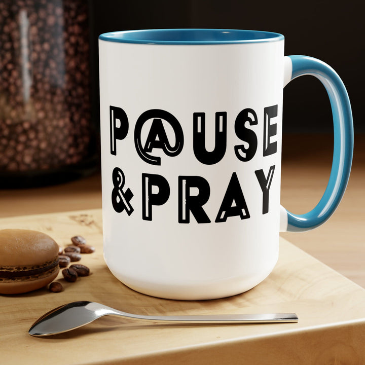 Accent Ceramic Coffee Mug 15oz - Pause and Pray Black Illustration - Decorative