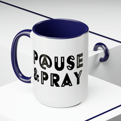 Accent Ceramic Coffee Mug 15oz - Pause And Pray Black Illustration - Decorative