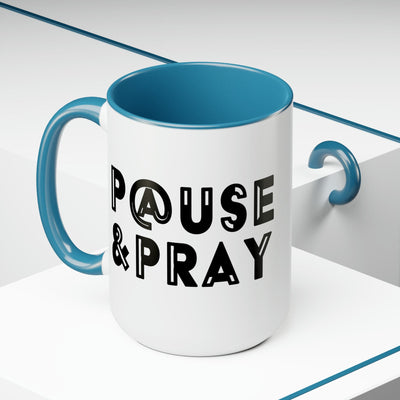 Accent Ceramic Coffee Mug 15oz - Pause And Pray Black Illustration - Decorative