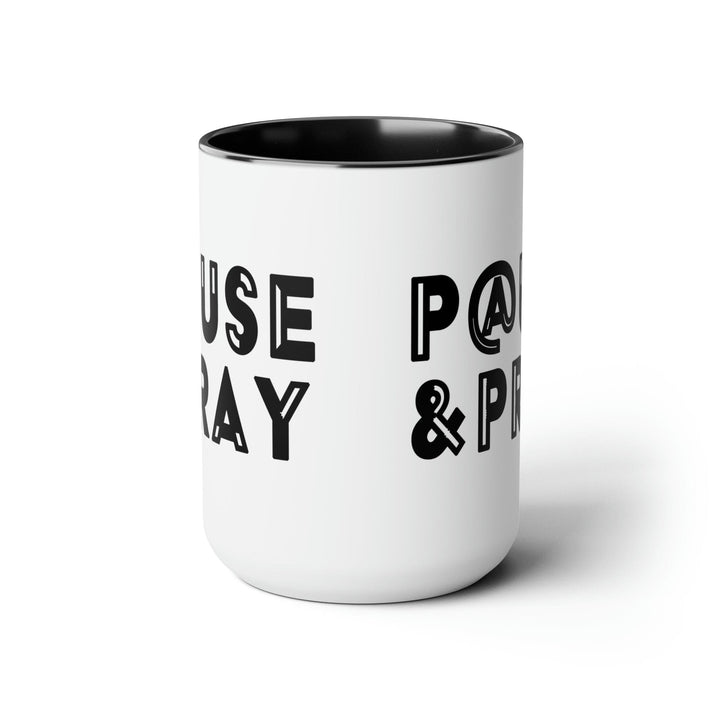 Accent Ceramic Coffee Mug 15oz - Pause and Pray Black Illustration - Decorative