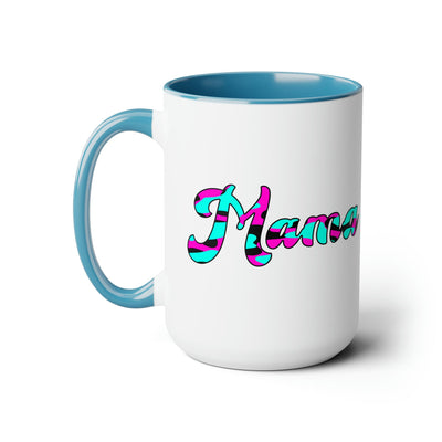 Accent Ceramic Coffee Mug 15oz - Pink White Blue Abstract Mama Pattern