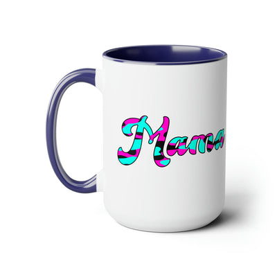 Accent Ceramic Coffee Mug 15oz - Pink White Blue Abstract Mama Pattern