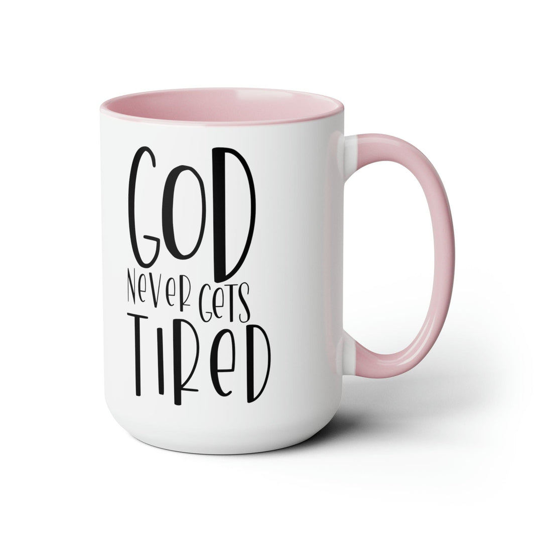 Accent Ceramic Coffee Mug 15oz - Say it Soul - God Never Gets Tired - Black