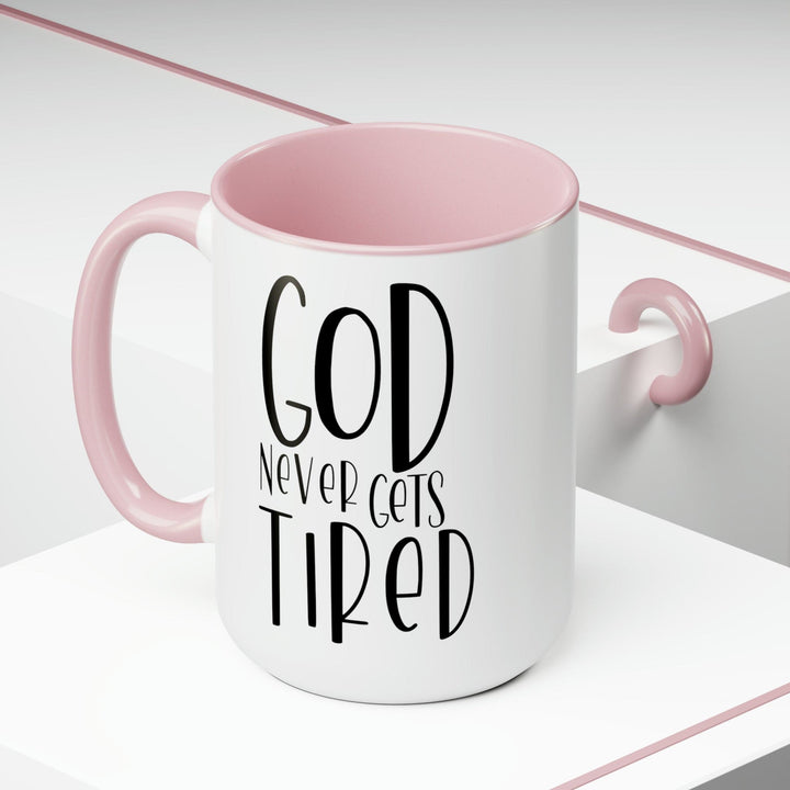 Accent Ceramic Coffee Mug 15oz - Say it Soul - God Never Gets Tired - Black