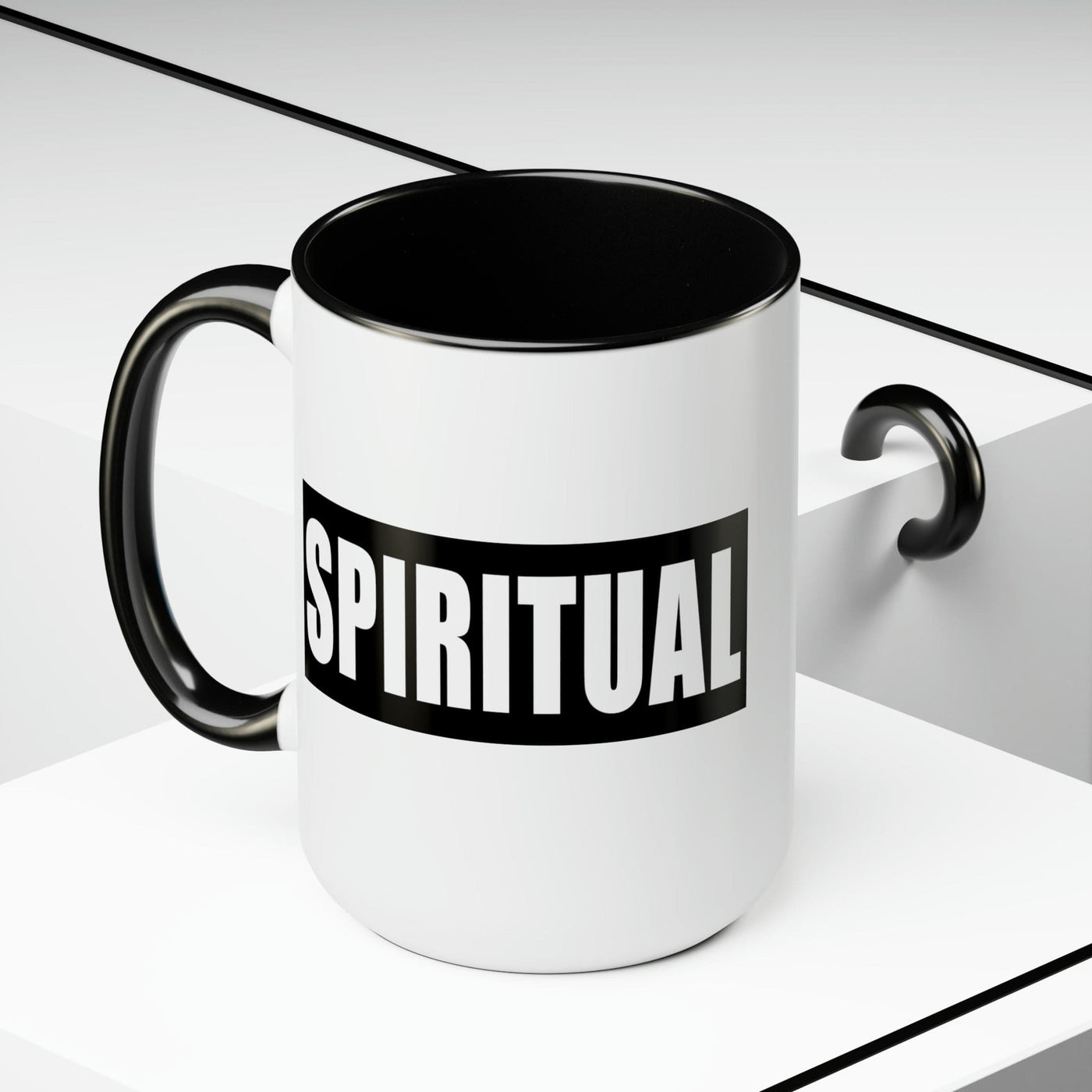 Accent Ceramic Coffee Mug 15oz - Spiritual Black Colorblock Illustration