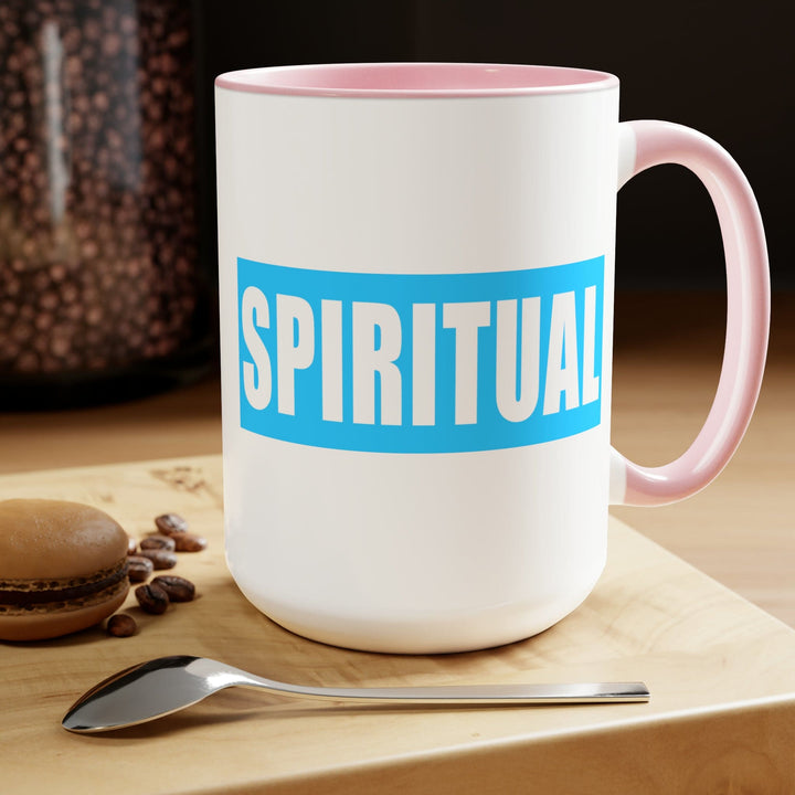 Accent Ceramic Coffee Mug 15oz - Spiritual Light Blue Colorblock Illustration