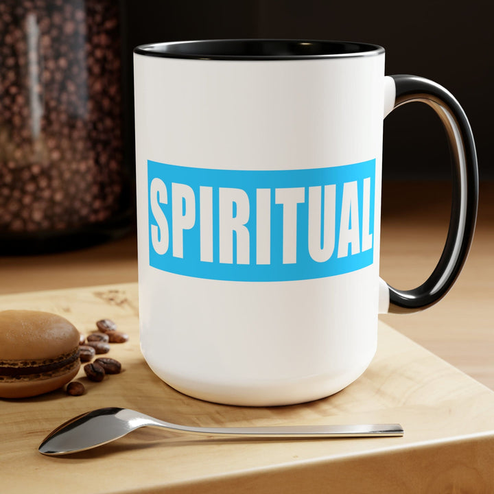 Accent Ceramic Coffee Mug 15oz - Spiritual Light Blue Colorblock Illustration