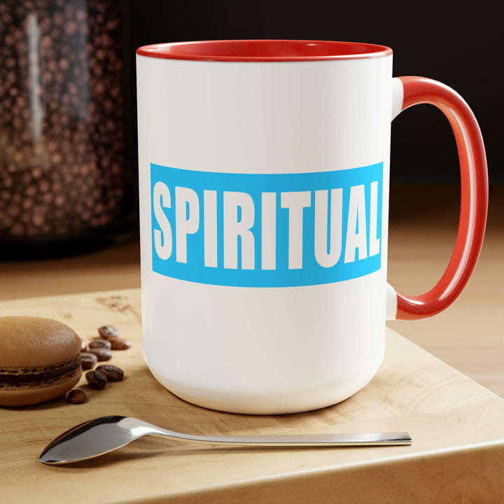 Accent Ceramic Coffee Mug 15oz - Spiritual Light Blue Colorblock Illustration