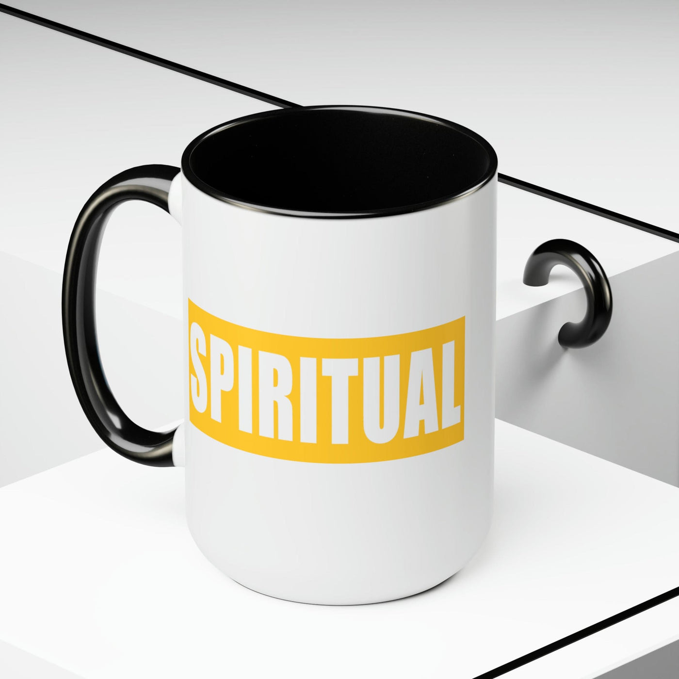 Accent Ceramic Coffee Mug 15oz - Spiritual Yellow Gold Colorblock Illustration