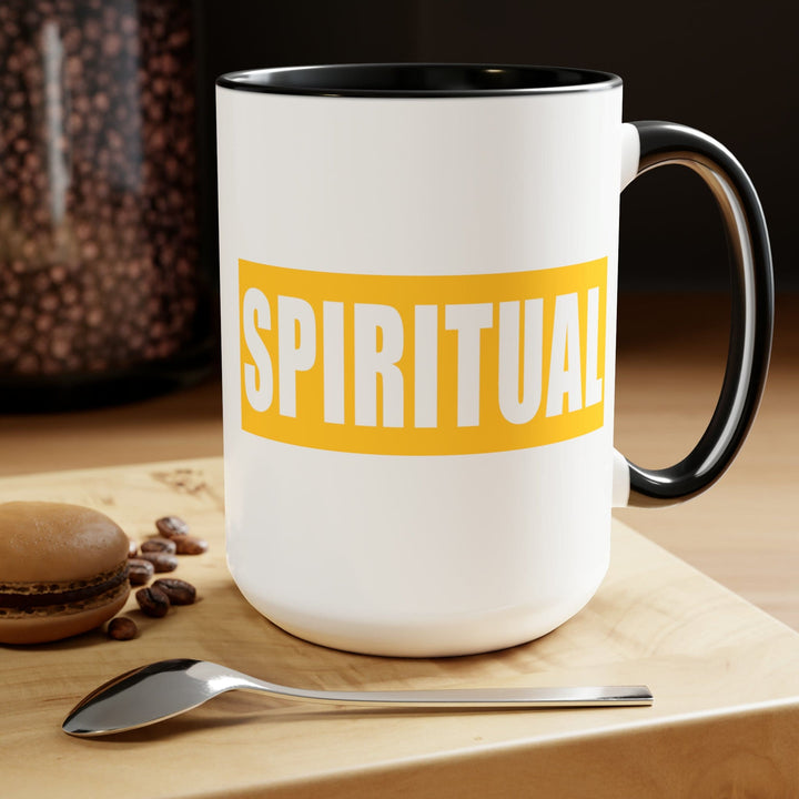 Accent Ceramic Coffee Mug 15oz - Spiritual Yellow Gold Colorblock Illustration