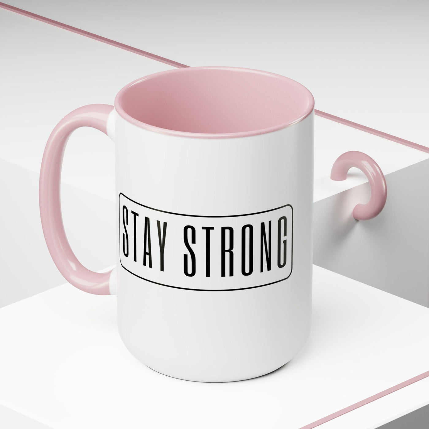 Accent Ceramic Coffee Mug 15oz - Stay Strong - Motivational Affirmation - Black