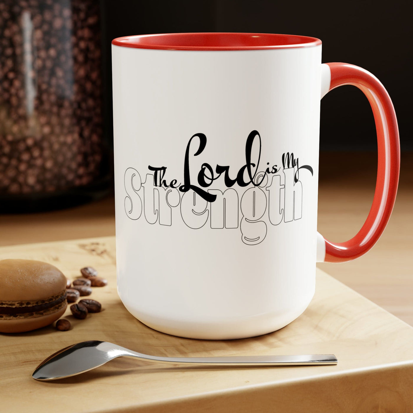 Accent Ceramic Coffee Mug 15oz - The Lord Is My Strength Black And White
