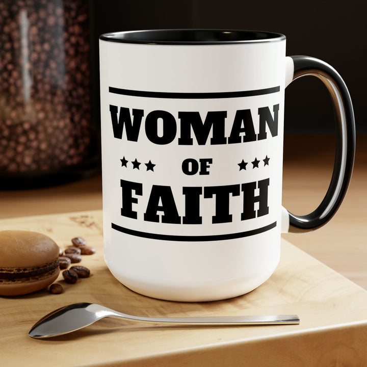 Accent Ceramic Coffee Mug 15oz - Woman of Faith Black Illustration - Decorative