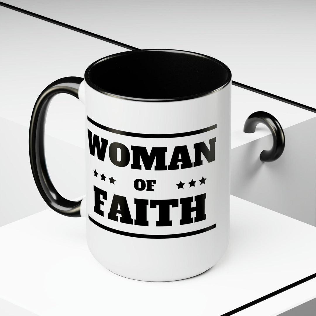 Accent Ceramic Coffee Mug 15oz - Woman of Faith Black Illustration - Decorative