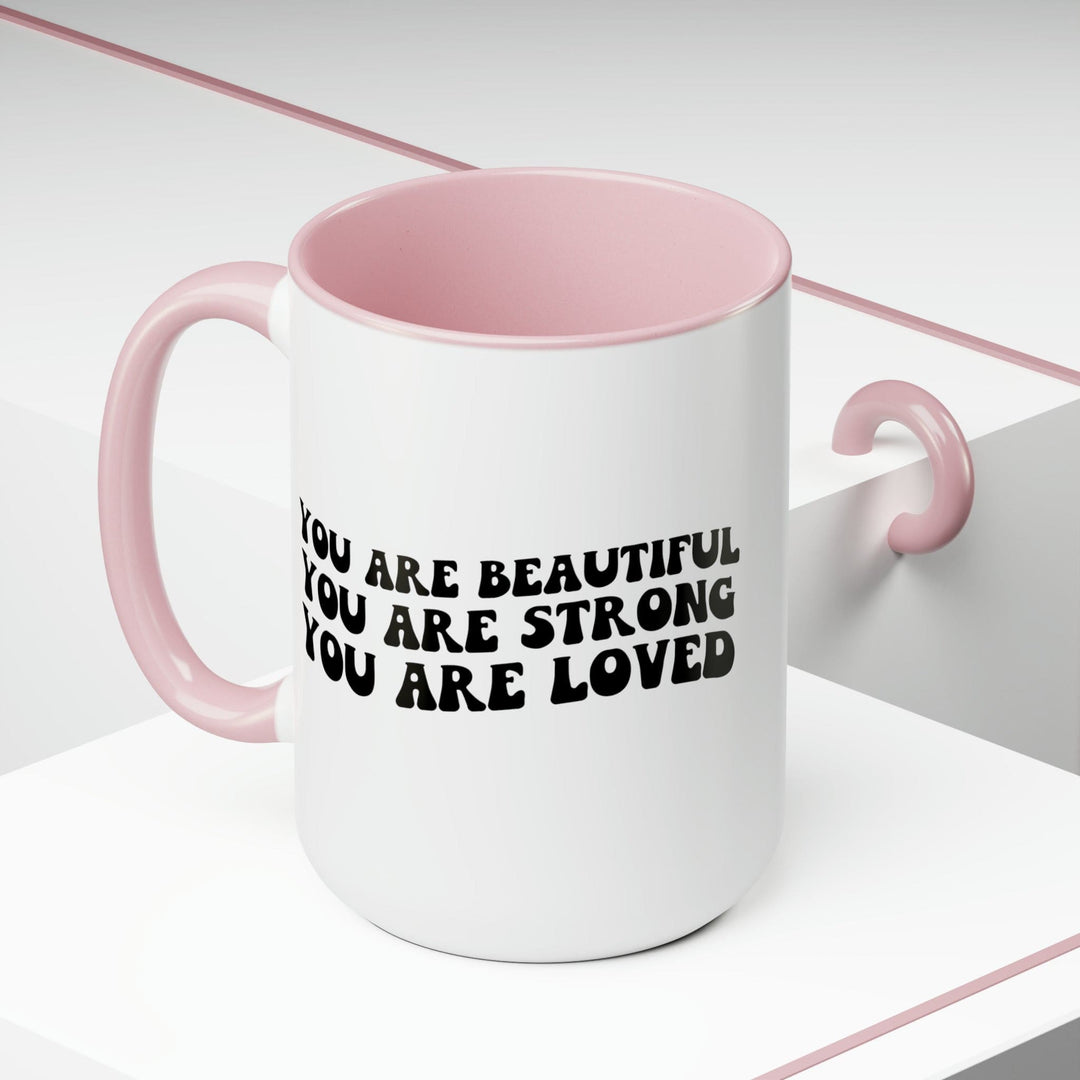 Accent Ceramic Coffee Mug 15oz - you are Beautiful Strong Black Illustration