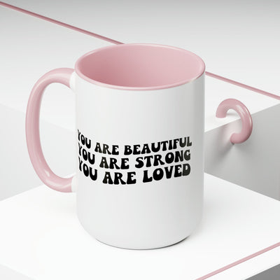 Accent Ceramic Coffee Mug 15oz - You Are Beautiful Strong Black Illustration