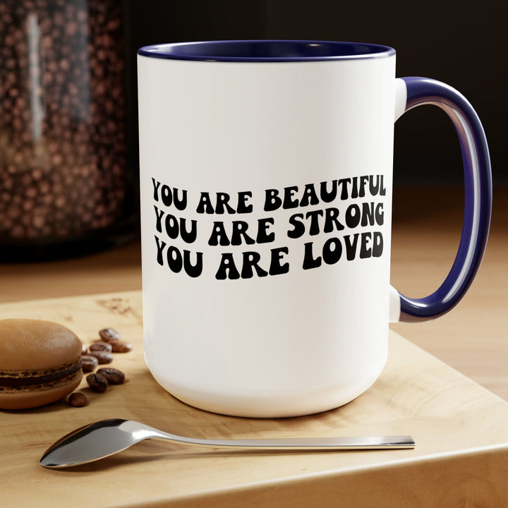 Accent Ceramic Coffee Mug 15oz - you are Beautiful Strong Black Illustration