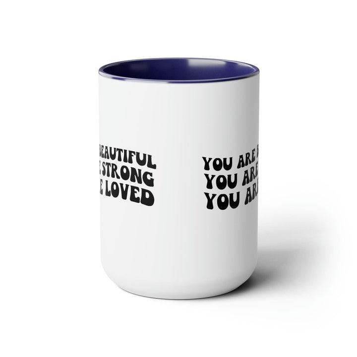 Accent Ceramic Coffee Mug 15oz - you are Beautiful Strong Black Illustration