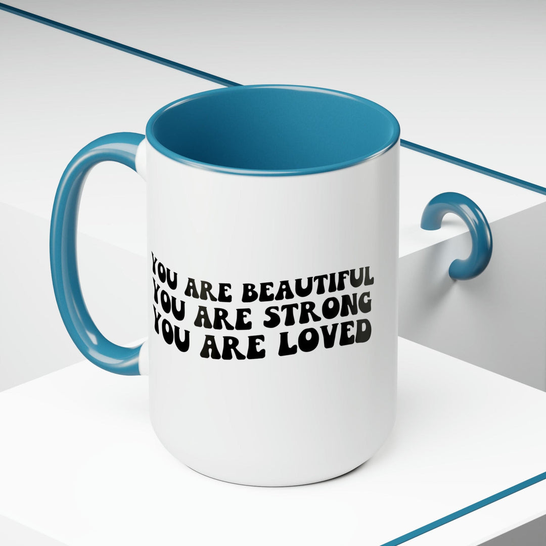 Accent Ceramic Coffee Mug 15oz - you are Beautiful Strong Black Illustration