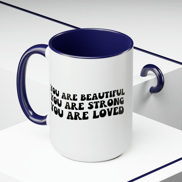 Accent Ceramic Coffee Mug 15oz - you are Beautiful Strong Black Illustration