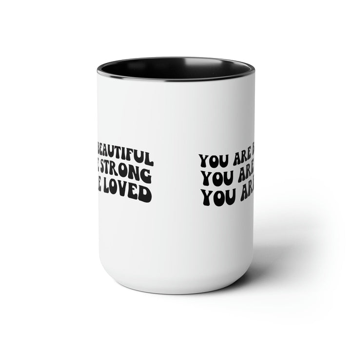 Accent Ceramic Coffee Mug 15oz - you are Beautiful Strong Black Illustration