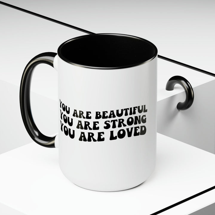 Accent Ceramic Coffee Mug 15oz - you are Beautiful Strong Black Illustration