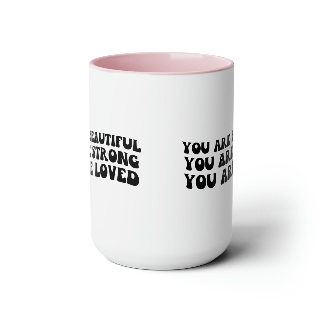 Accent Ceramic Coffee Mug 15oz - you are Beautiful Strong Black Illustration