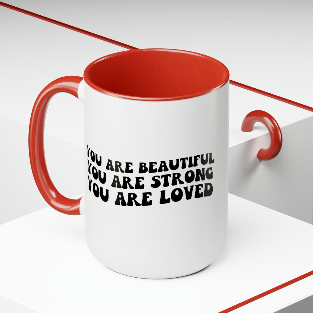 Accent Ceramic Coffee Mug 15oz - you are Beautiful Strong Black Illustration